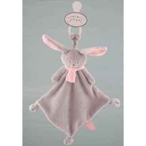 Doudou attache-tétine lapin gris clair & rose Nina - Hauteur 25 cm - Dimpel - 822705