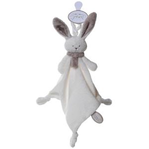 Doudou attache-tétine lapin blanc & beige-gris Nina - Hauteur 25 cm - Dimpel - 822900