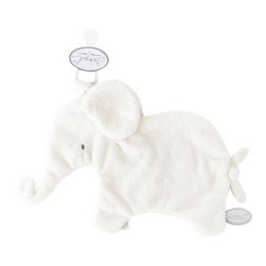 Doudou attache-tétine éléphant blanc Oscar - Position allongée 27 cm, Hauteur 17 cm - Dimpel - 885209