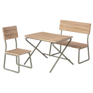 Mobilier de jardin miniature, table, chaise & banc - Mini, taille : H : 9 cm - L : 8 cm - l : 12 cm - Maileg - 11-1113-00