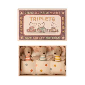 Bébés Souris, Les Triplés dans leur boîte à allumettes, taille : H : 8 cm - Maileg - 16-1710-01