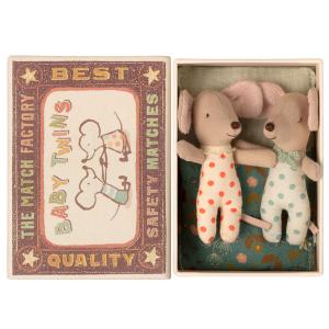 Bébés Souris, les jumeaux dans leur boîte à allumettes, taille : H : 8 cm  - Maileg - 16-1711-01