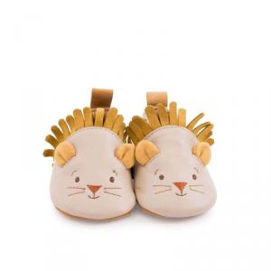 Chaussons cuir lion beige Sous mon baobab 0/6 m - Moulin Roty - 669753
