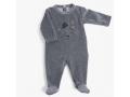 Pyjama 6m velours gris chiné tête chat Les Moustaches - Moulin Roty - 666806