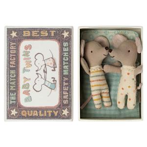 Jumeaux, Bébés souris en boîte d’allumettes, H : 9 cm - Maileg - 17-2002-01
