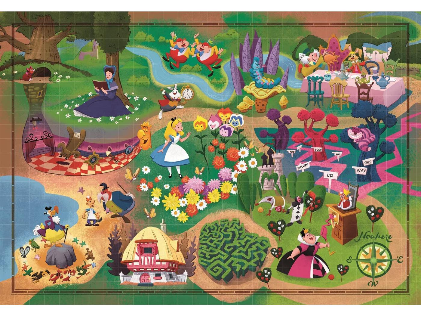 39667 - Puzzle adulte, Disney Maps - 1000 pièces - Alice aux pays des  Merveilles