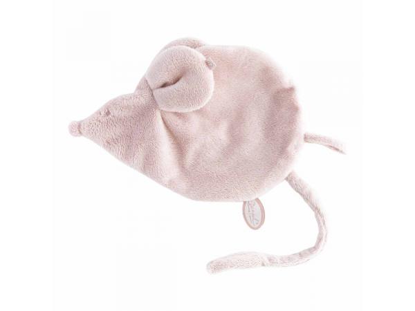 Doudou attache-tétine souris rose maude - position allongée 24 cm, hauteur 16 cm