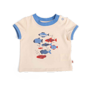 HELIO Tee-shirt 12m jersey écru motif poissons - 12 mois - Moulin Roty - 719780
