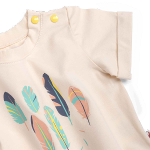 HELOISE Tee-shirt 3m jersey écru motif plumes  - 3 mois - Moulin Roty - 719796